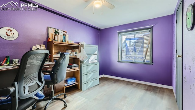 971 S Los Charros Dr, Pueblo West, CO 81007 - office featuring wood finished floors, ceiling fan, and baseboards