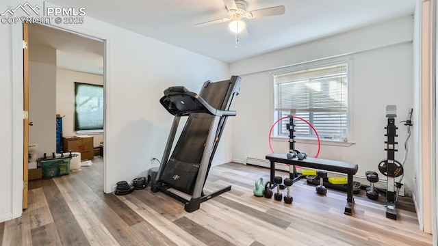 971 S Los Charros Dr, Pueblo West, CO 81007 - workout area with plenty of natural light, light wood-style floors, ceiling fan, and baseboards