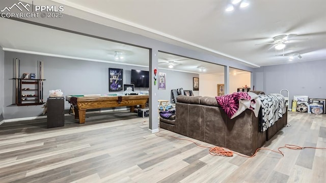 971 S Los Charros Dr, Pueblo West, CO 81007 - living area with a ceiling fan, wood finished floors, and billiards