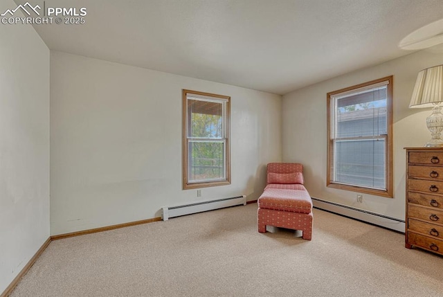 17580 Chipped Arrow Way, Monument, CO 80132 - living area with baseboard heating, carpet, and plenty of natural light