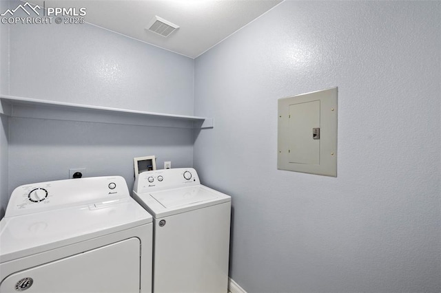 3730 Penny Pt Unit G, Colorado Springs, CO 80906 - washroom featuring electric panel, independent washer and dryer, and baseboards