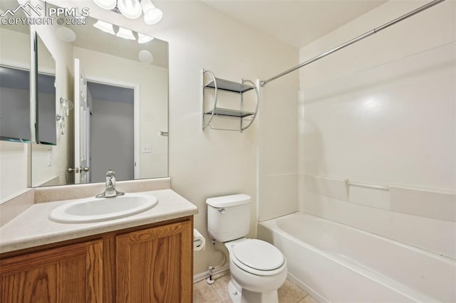 7619 Steward Ln, Colorado Springs, CO 80922 - full bathroom featuring toilet, vanity, shower / tub combination, and tile patterned flooring