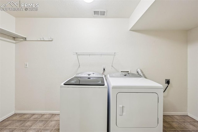 7619 Steward Ln, Colorado Springs, CO 80922 - laundry area with washer and clothes dryer, baseboards, and light tile patterned flooring
