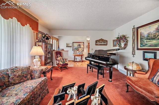 435 W Woodmen Rd, Colorado Springs, CO 80919 - living room featuring a textured ceiling and carpet flooring