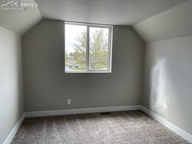 10910 Double D Rd, Fountain, CO 80817 - bonus room featuring vaulted ceiling, carpet floors, healthy amount of natural light, and baseboards