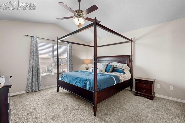 7856 Calabash Rd, Colorado Springs, CO 80908 - carpeted bedroom featuring lofted ceiling and ceiling fan