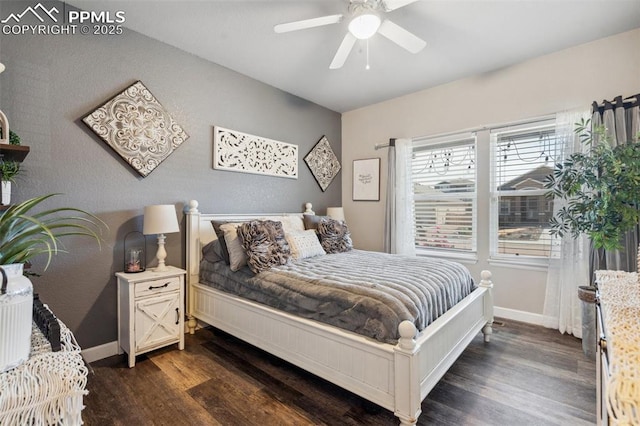 7198 Bigtooth Maple Dr, Colorado Springs, CO 80925 - bedroom with dark wood finished floors, baseboards, and a ceiling fan