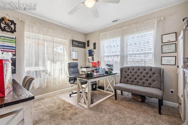 7198 Bigtooth Maple Dr, Colorado Springs, CO 80925 - office with a ceiling fan, carpet, and baseboards