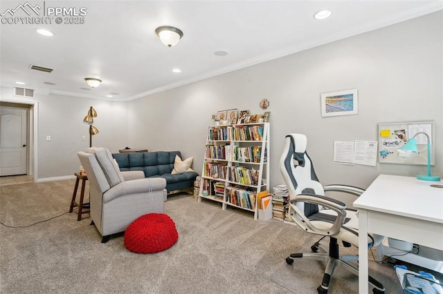 1502 York Rd Unit 103, Colorado Springs, CO 80918 - carpeted office with ornamental molding, recessed lighting, and baseboards