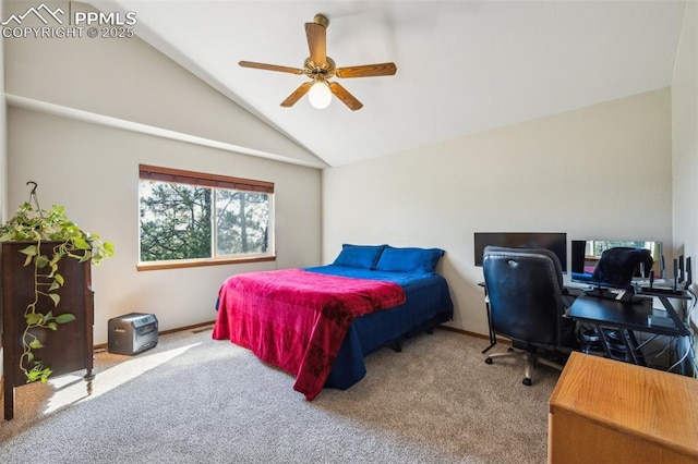 14810 Tanner Trl, Elbert, CO 80106 - bedroom with lofted ceiling, carpet, a ceiling fan, and an office area
