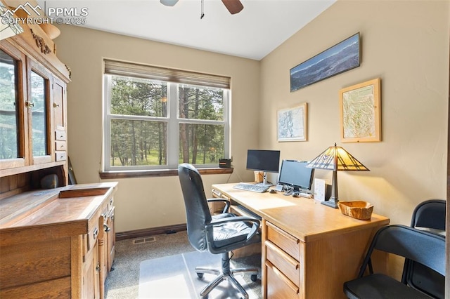 11720 Smokey Hill Grv, Colorado Springs, CO 80908 - home office featuring ceiling fan and baseboards
