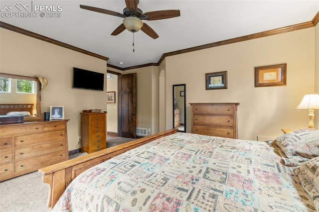 11720 Smokey Hill Grv, Colorado Springs, CO 80908 - carpeted bedroom featuring crown molding and ceiling fan