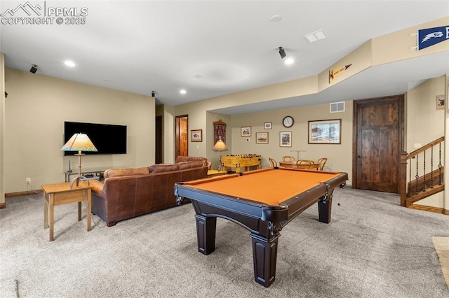 11720 Smokey Hill Grv, Colorado Springs, CO 80908 - playroom featuring light carpet, billiards table, and recessed lighting