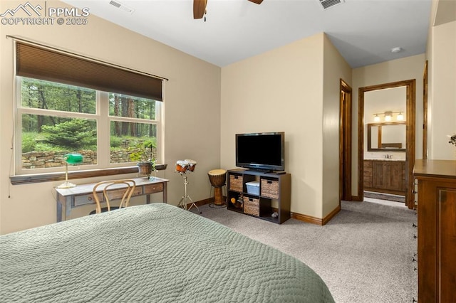 11720 Smokey Hill Grv, Colorado Springs, CO 80908 - bedroom with carpet flooring, ceiling fan, and ensuite bathroom