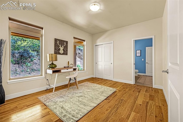 4775 Neeper Valley Rd, Manitou Springs, CO 80829 - home office with wood finished floors, plenty of natural light, and baseboards