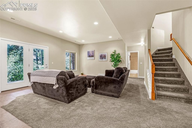 4775 Neeper Valley Rd, Manitou Springs, CO 80829 - living area featuring recessed lighting, stairway, and tile patterned floors