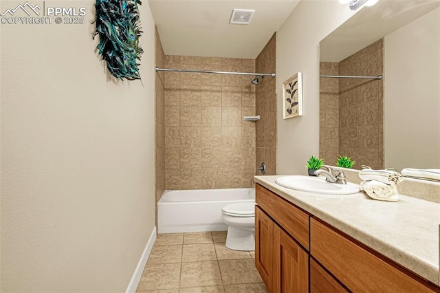 4775 Neeper Valley Rd, Manitou Springs, CO 80829 - bathroom with vanity, toilet, tile patterned flooring, shower / bath combination, and baseboards
