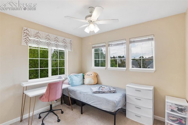 6755 Akerman Dr, Colorado Springs, CO 80923 - bedroom featuring carpet, baseboards, and a ceiling fan