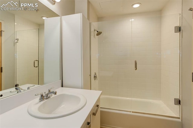 3100 Huron St Unit 4N, Denver, CO 80202 - bathroom featuring vanity, enclosed tub / shower combo, and recessed lighting