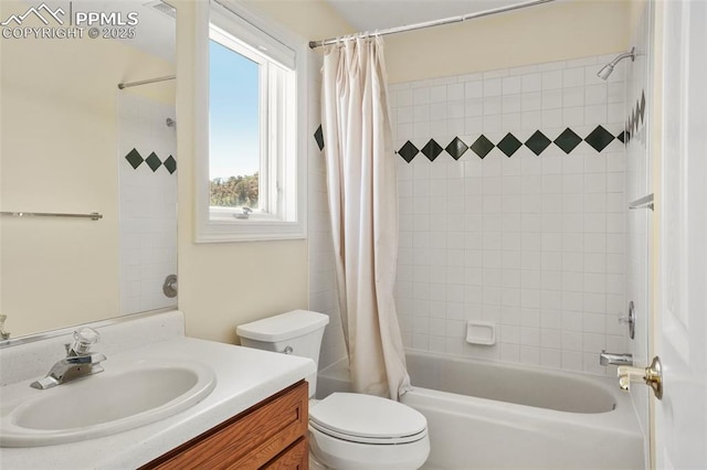 15010 Henry Ride Hts, Colorado Springs, CO 80926 - bathroom with vanity, shower / tub combo with curtain, and toilet
