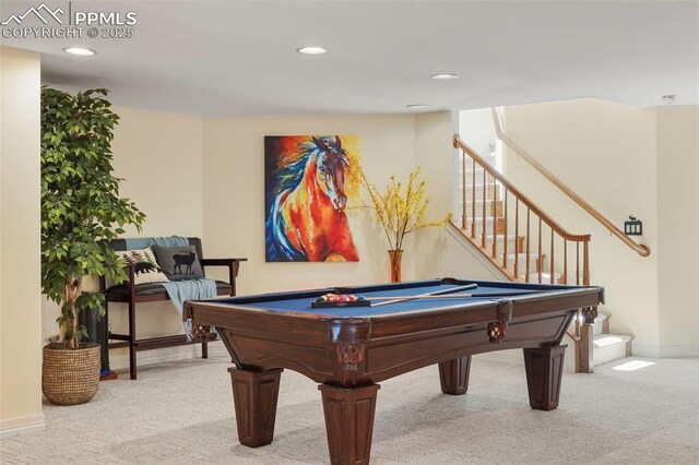 15010 Henry Ride Hts, Colorado Springs, CO 80926 - playroom featuring carpet, baseboards, billiards, and recessed lighting