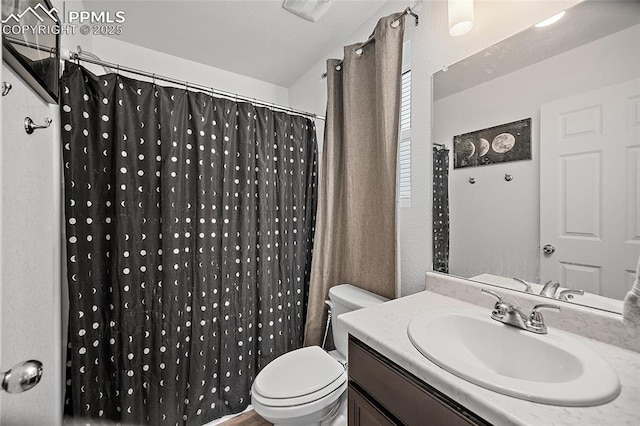 5840 Thurless Ln, Colorado Springs, CO 80927 - bathroom featuring toilet, vanity, and curtained shower