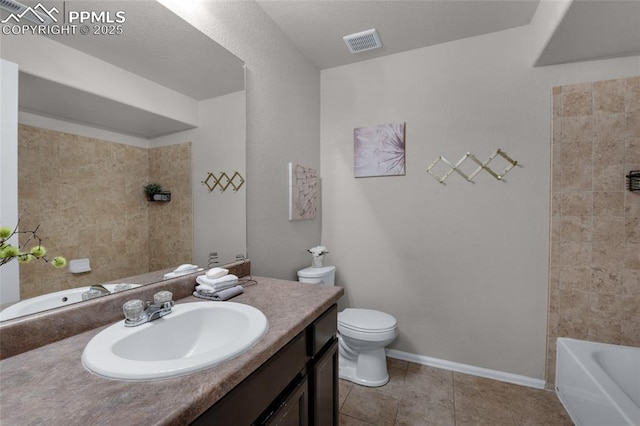8795 Canary Cir, Colorado Springs, CO 80908 - bathroom with vanity, toilet, tile patterned floors, and baseboards