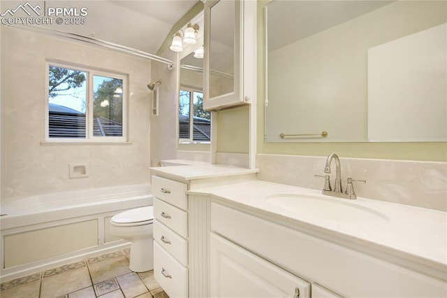 4708 Sprucewood Dr, Colorado Springs, CO 80918 - full bathroom featuring toilet, vanity, washtub / shower combination, and healthy amount of natural light