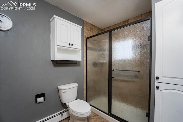 9940 N Calhan Hwy, Calhan, CO 80808 - full bathroom with a shower stall, toilet, and a baseboard heating unit