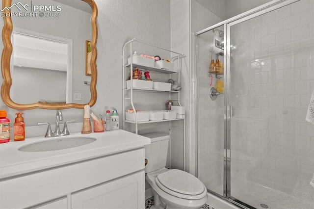5446 Coltin Trl, Castle Rock, CO 80104 - full bath featuring a stall shower, vanity, and toilet