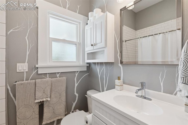 1212 W Cucharras St, Colorado Springs, CO 80904 - bathroom featuring vanity, toilet, and a shower with curtain