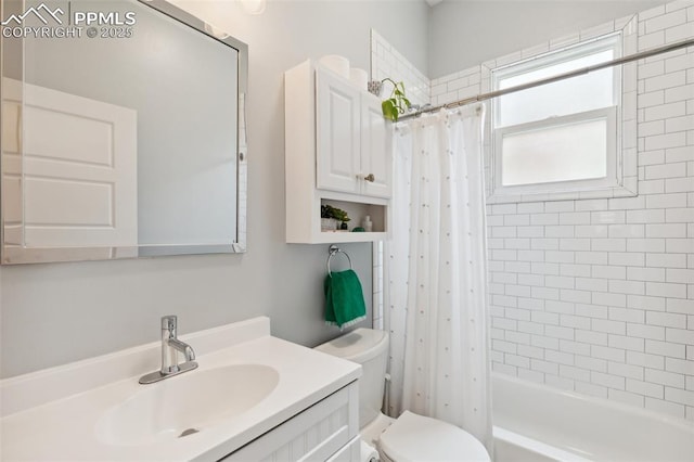 1212 W Cucharras St, Colorado Springs, CO 80904 - full bathroom featuring toilet, vanity, and shower / bathtub combination with curtain