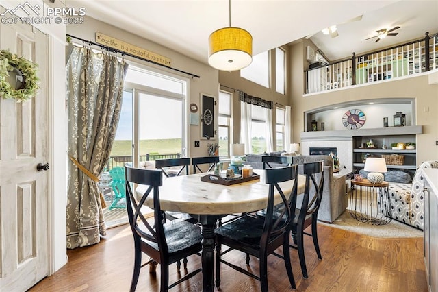 6950 Blue Mesa Ln, Littleton, CO 80125 - dining area with wood finished floors and a fireplace