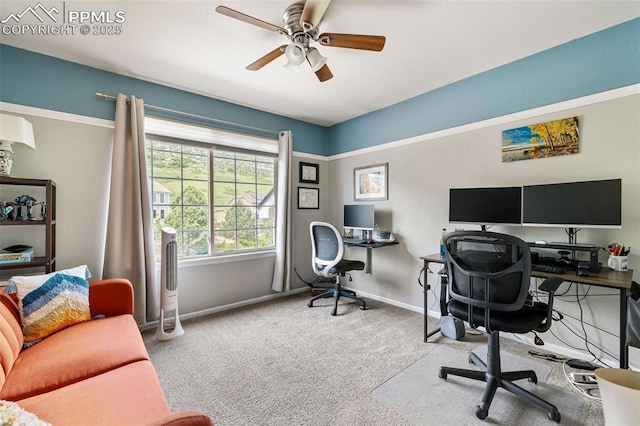 6950 Blue Mesa Ln, Littleton, CO 80125 - carpeted office with baseboards and ceiling fan