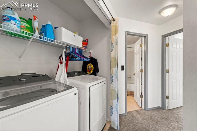 5481 Pioneer Mesa Dr, Colorado Springs, CO 80923 - laundry area with separate washer and dryer and light carpet