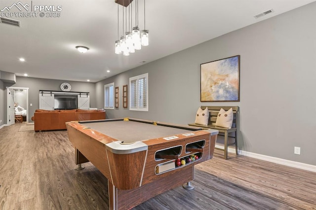 2512 Willow Glen Dr, Colorado Springs, CO 80920 - playroom with wood finished floors, baseboards, pool table, and recessed lighting