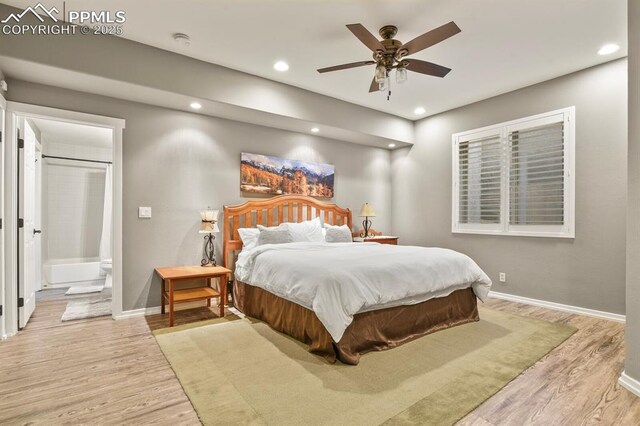 2512 Willow Glen Dr, Colorado Springs, CO 80920 - bedroom featuring light wood-style floors, recessed lighting, baseboards, and ensuite bathroom