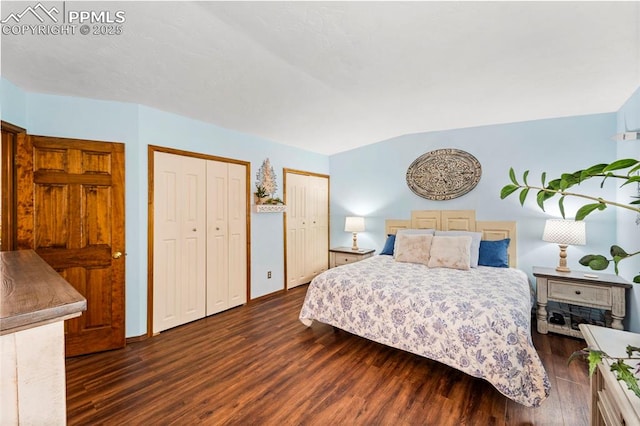 6150 Fall River Dr, Colorado Springs, CO 80918 - bedroom with dark wood-type flooring and two closets