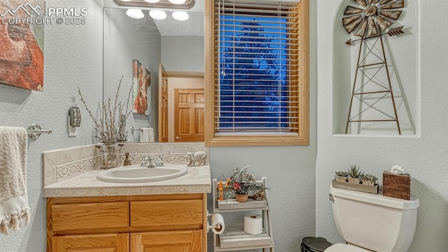 17910 Queensmere Dr, Monument, CO 80132 - bathroom featuring vanity, toilet, and a textured wall