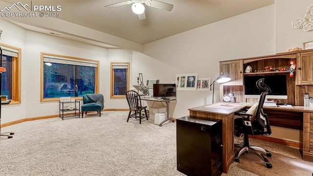 17910 Queensmere Dr, Monument, CO 80132 - carpeted office with a ceiling fan and baseboards