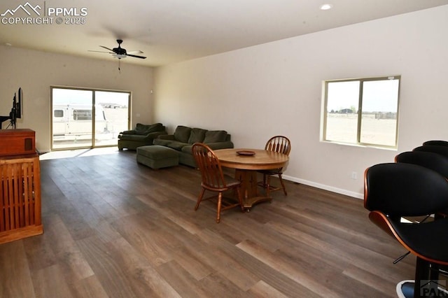 1213 E Tidy Dr, Pueblo, CO 81007 - dining room with ceiling fan, wood finished floors, baseboards, and recessed lighting