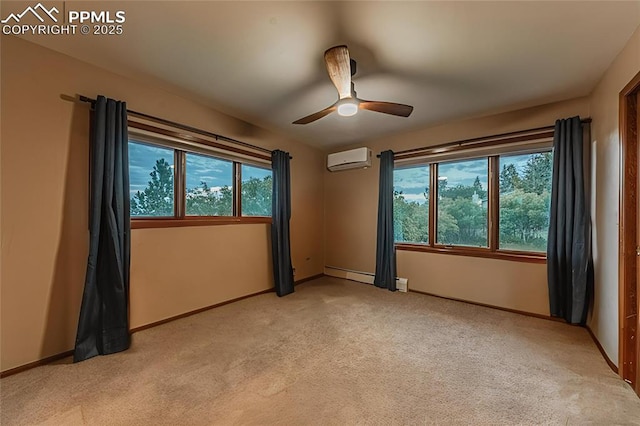 5145 Golden Hills Ct, Colorado Springs, CO 80919 - unfurnished room featuring a wall mounted AC, light colored carpet, ceiling fan, and baseboards