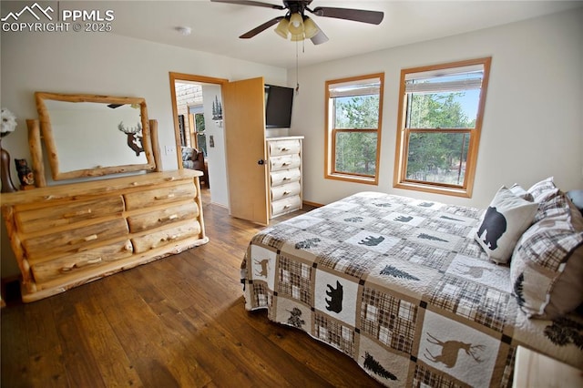 409 Pike View Dr, Divide, CO 80814 - bedroom featuring wood-type flooring and ceiling fan