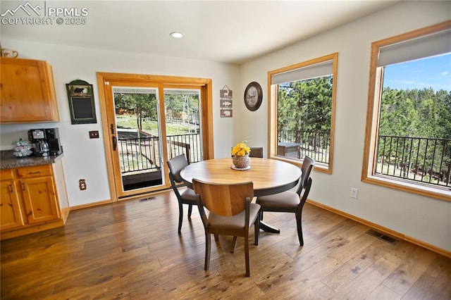 409 Pike View Dr, Divide, CO 80814 - dining room with baseboards, dark wood-style floors, and recessed lighting