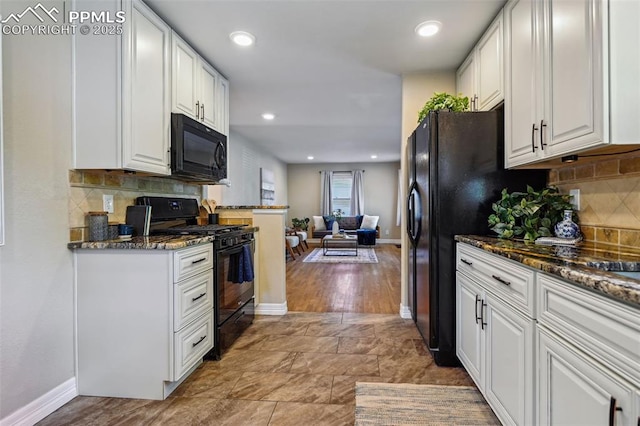 107 N Logan Ave, Colorado Springs, CO 80909 - kitchen with black appliances, white cabinetry, baseboards, decorative backsplash, and recessed lighting