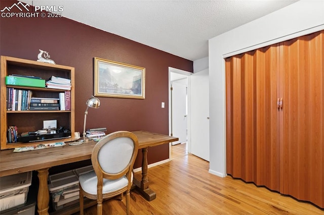 4534 Bella Dr, Colorado Springs, CO 80918 - home office with light wood finished floors and a textured ceiling