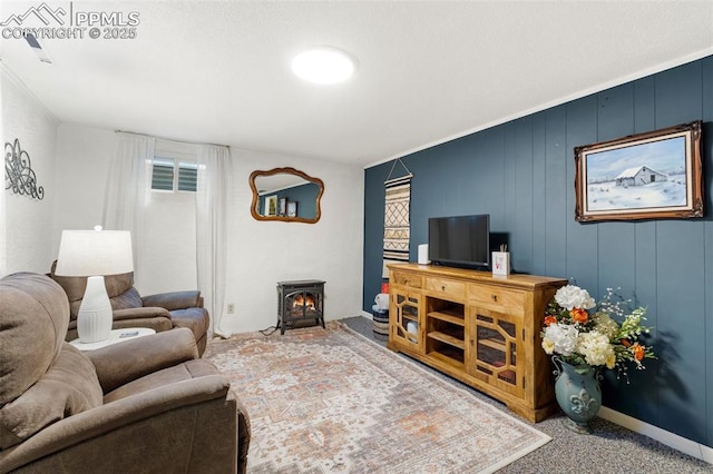 4534 Bella Dr, Colorado Springs, CO 80918 - living area with a wood stove and carpet flooring