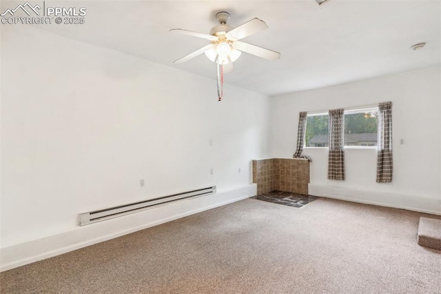 119 Arlen St, Colorado Springs, CO 80909 - unfurnished room with a baseboard heating unit, carpet flooring, a ceiling fan, and baseboards
