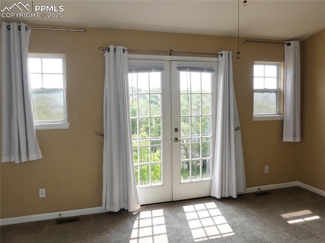828 S Wahsatch Ave, Colorado Springs, CO 80903 - doorway with french doors, baseboards, and carpet flooring