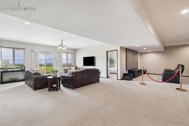 4808 Silver Nell Dr, Colorado Springs, CO 80908 - living area featuring light carpet, recessed lighting, and baseboards